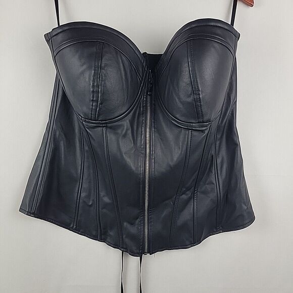 Torrid Zip Front Faux Leather Corset Top Womens Plus Size 2 Black Strapless NWT - Picture 2 of 5